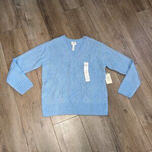 St. John's Bay Womens Sweater  Ribbed V-Neck Long Sleeve Pullover Blue size L